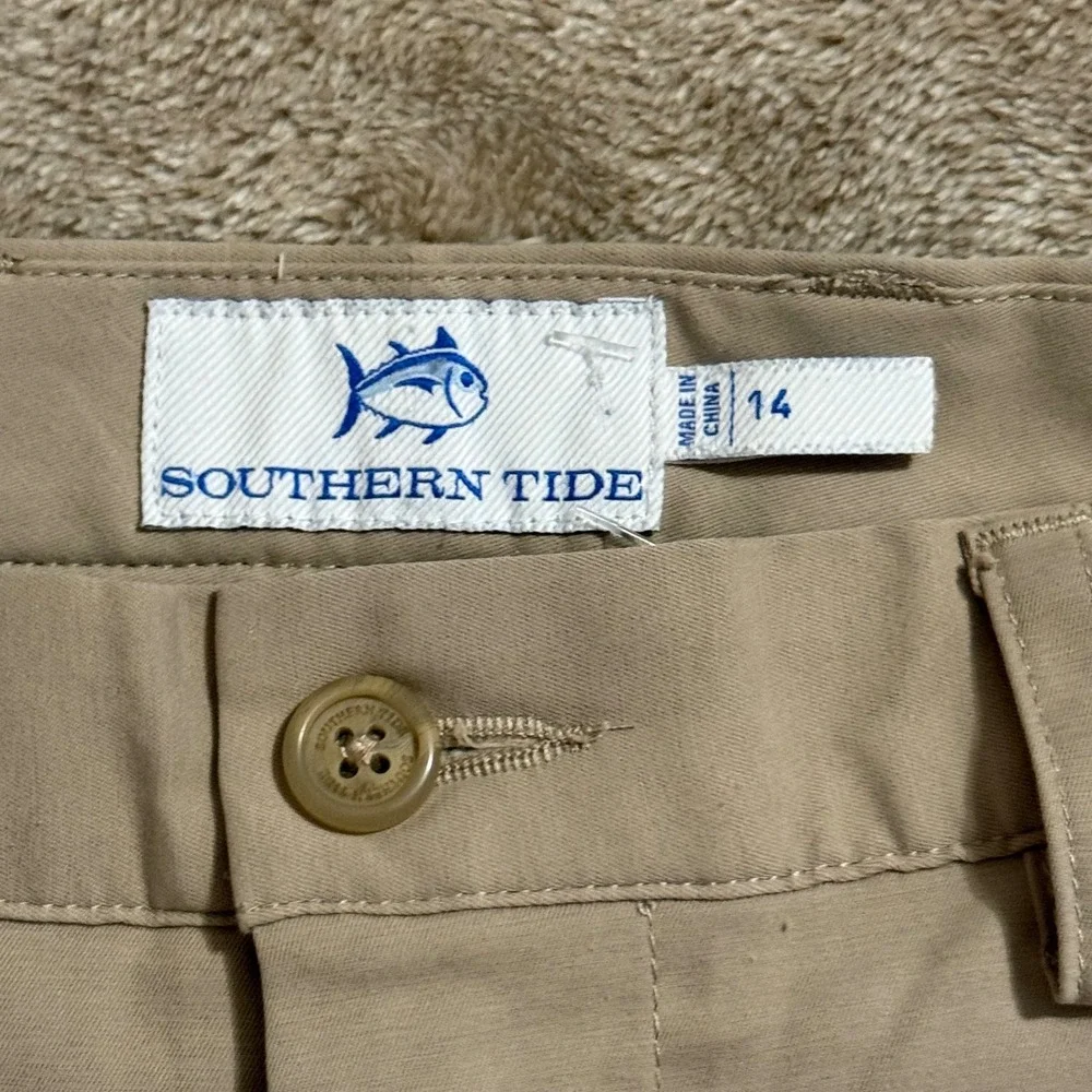 Southern Tide Boys Khaki Performance Pants Size 14 Tan Golf Trousers Skipjack